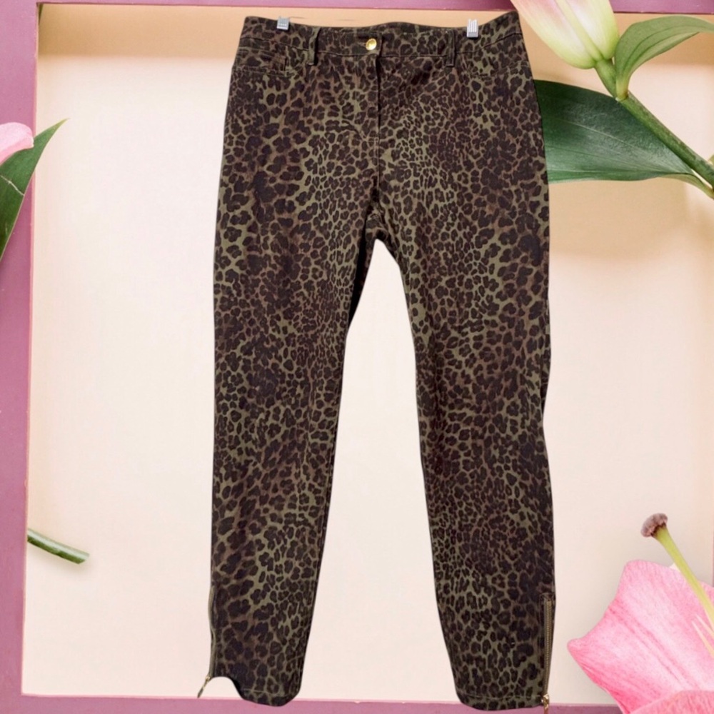 Peter Nygard High-Rise Ankle Zipper Stretch Leopard Print Pants